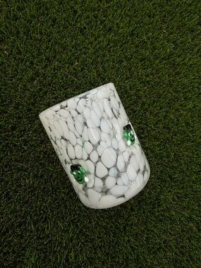 Anthropologie White Glass Tumbler with Green Frankenstein